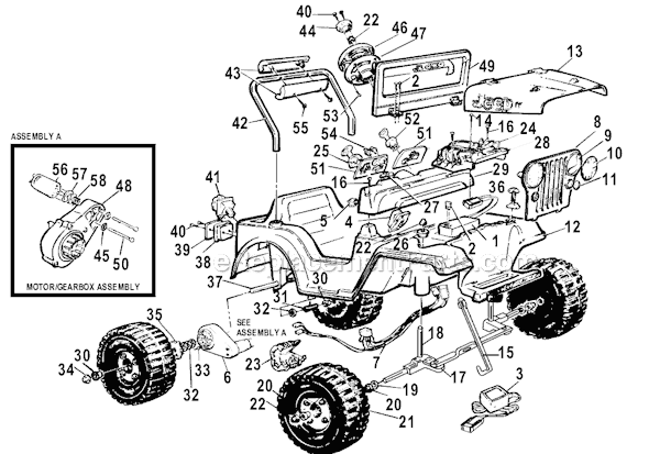 Page A Diagram and Parts List for 74770-84770  Power Wheels Ride-On ATVs